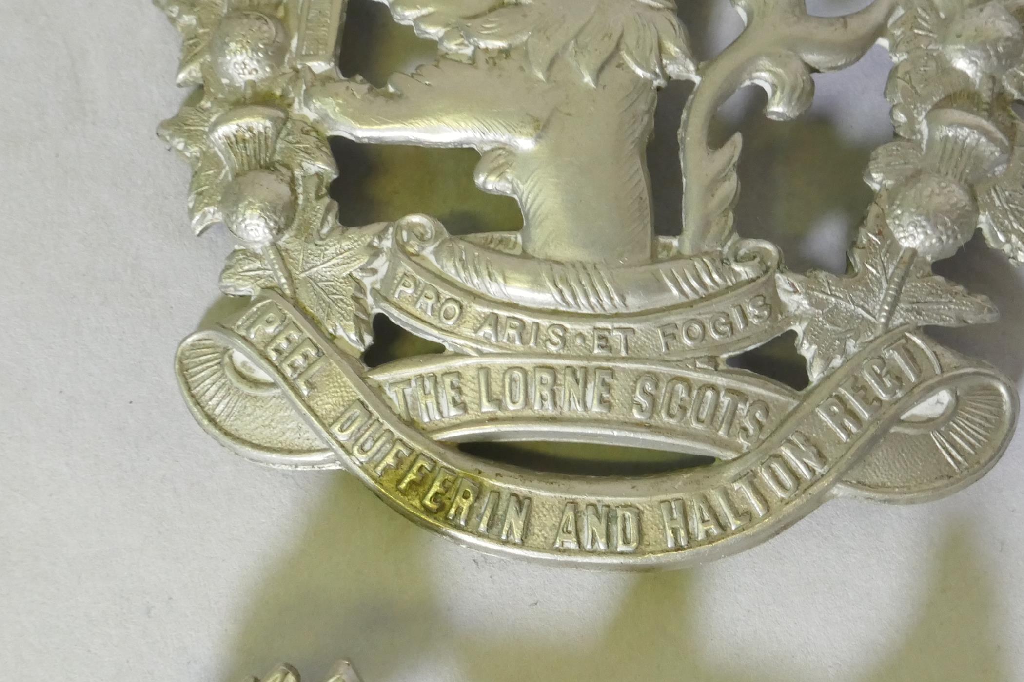 A Lorne Scots, Peel, Dufferin and Halton Regt cap badge, 8cm and a Scottish rifles regimental cap - Image 2 of 3