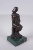 After Joseph Csaky, bronze figure of a mother and child, mounted on a marble base, 25cm high