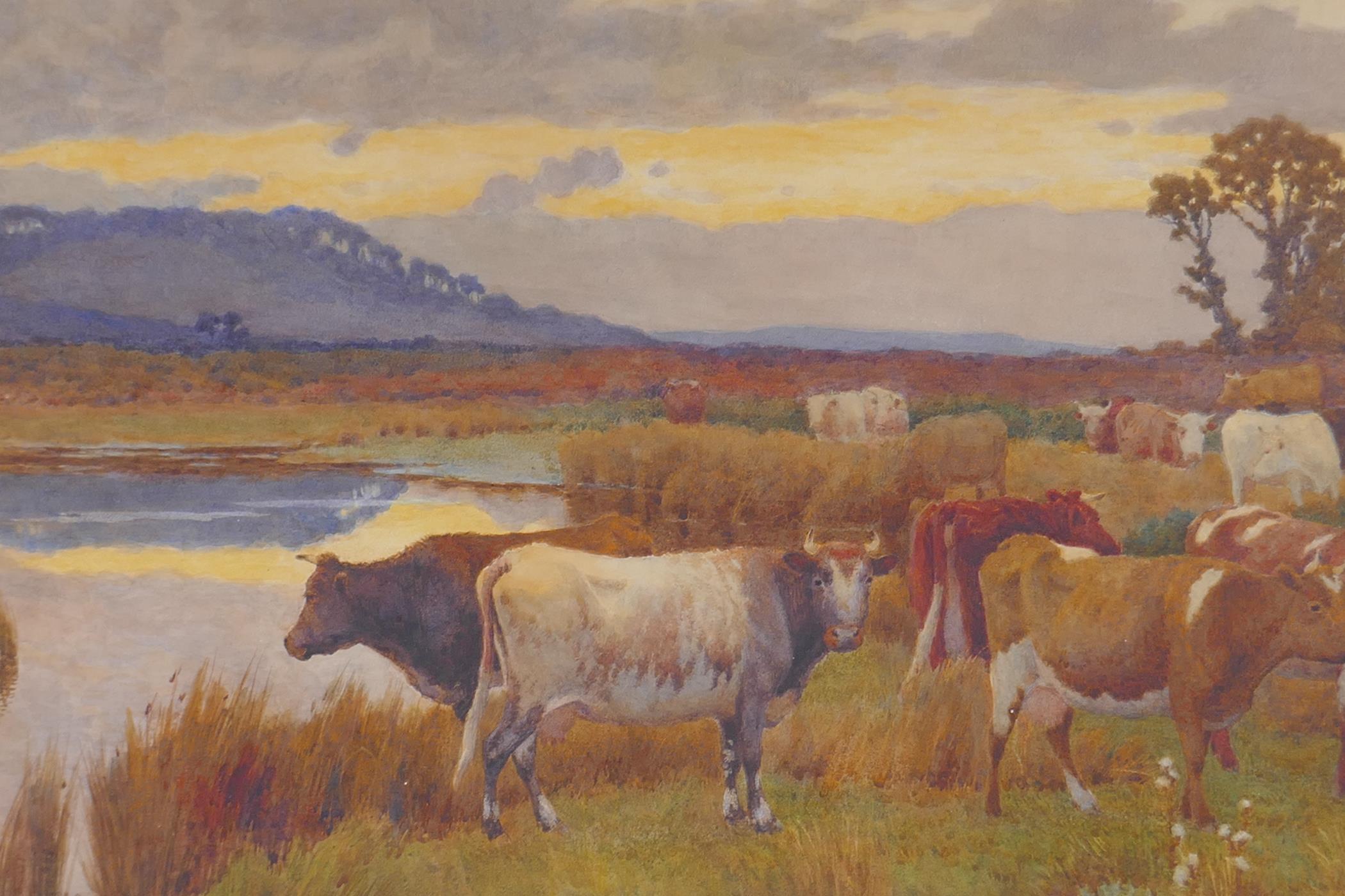 William Sidney Cooper, (British, 1854-1927), cattle by a lake, 1890, watercolour, 68 x 40cm - Image 2 of 4