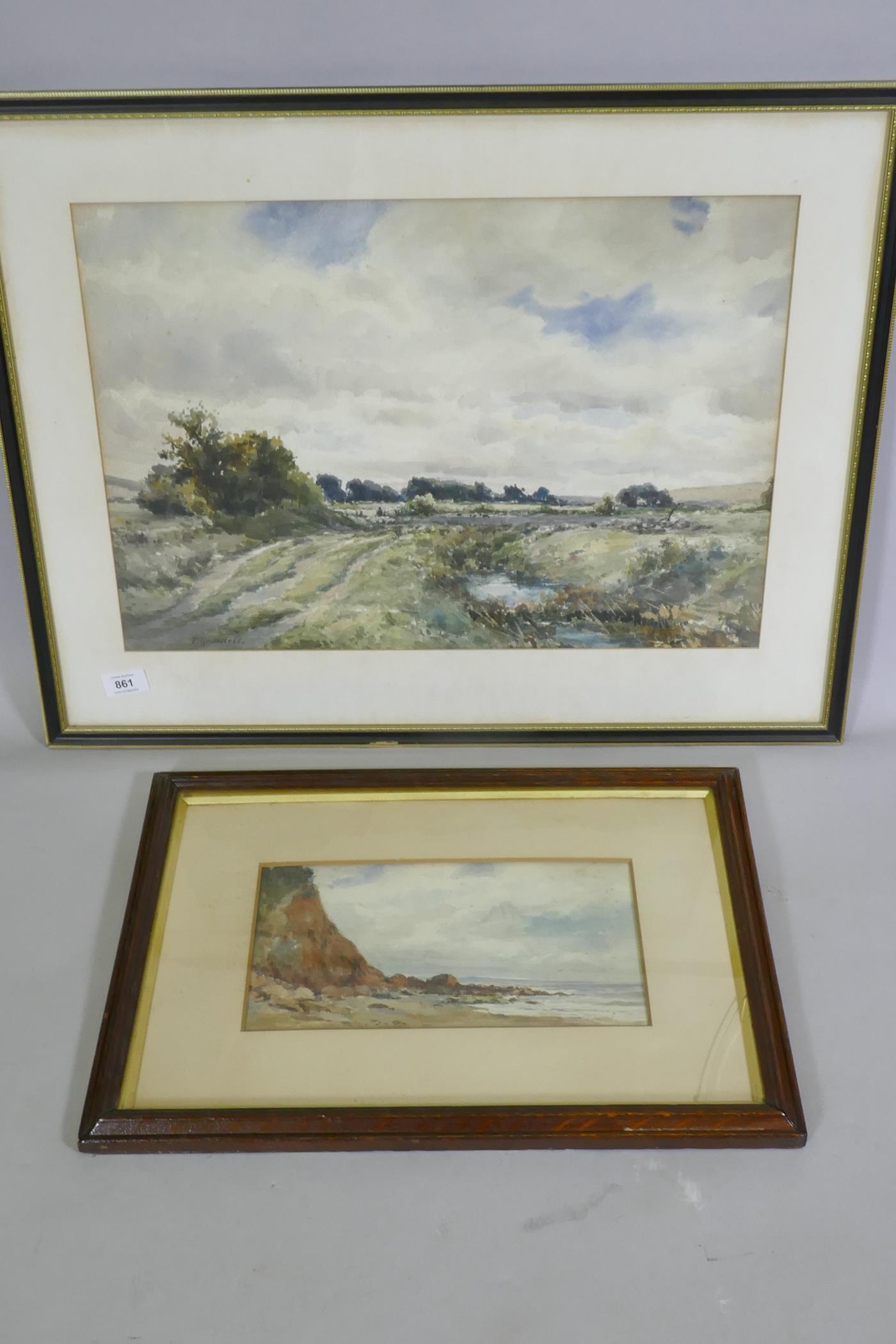 P. Rendell, landscape with heathland, watercolour, signed, 53 x 37cm, and another, coastal scene, - Image 4 of 4