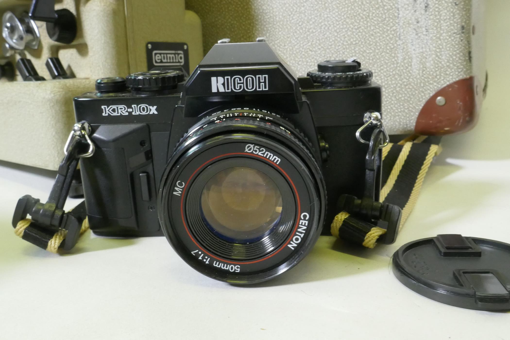 A Nikon D3400 digital camera, a Ricoh KR-10X SLR 35mm camera, Kodak Brownie flash II, Fuji Finepix - Image 5 of 8