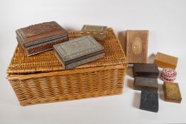 A quantity of assorted wooden boxes including three Sadeli, cribbage and carved boxes, together with