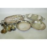 A quantity of silver plated ware, serving trays, flatware etc