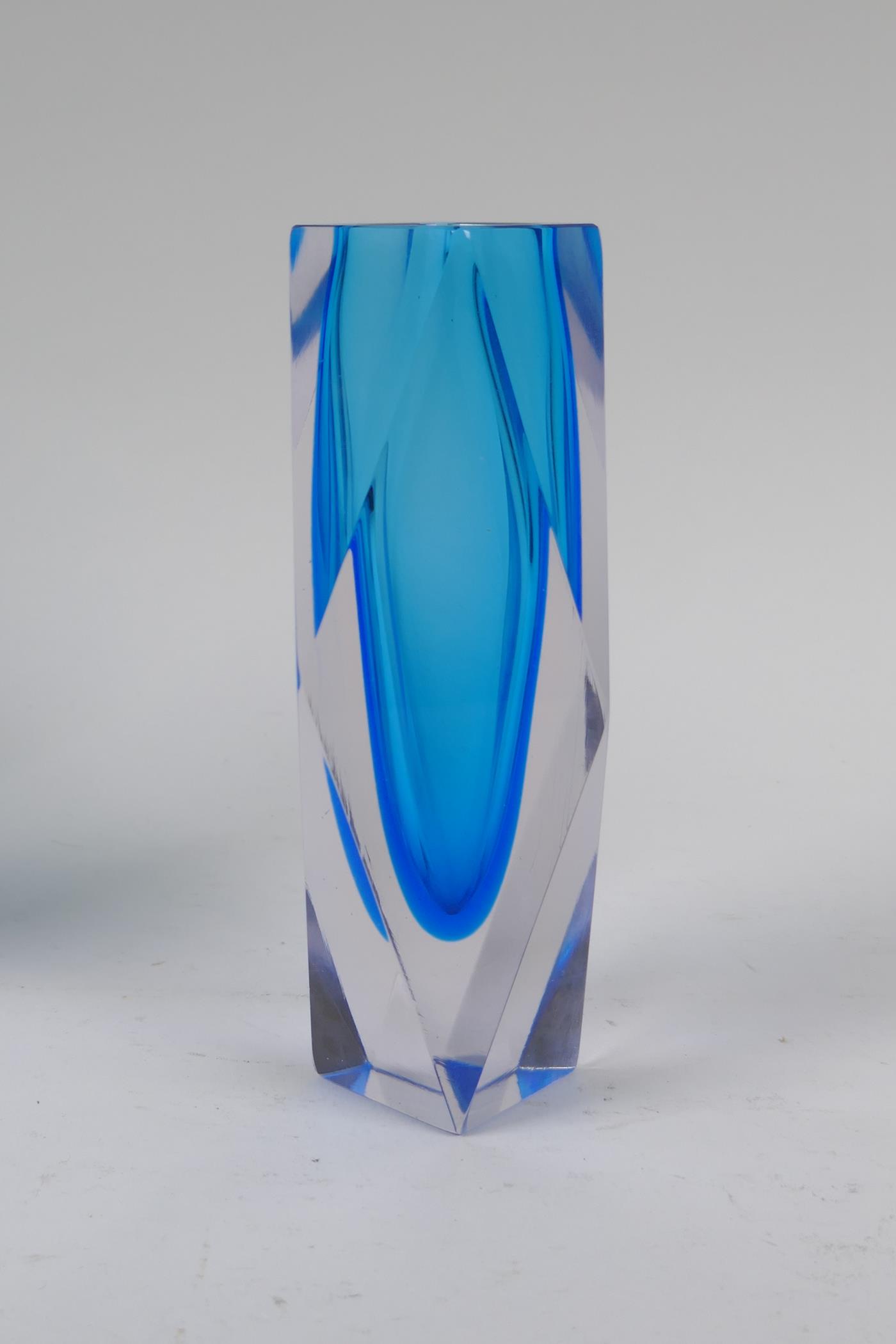 Three 1960s graduated and faceted Murano 'Sommerso' glass vases, unmarked, largest 21cm high - Image 7 of 8