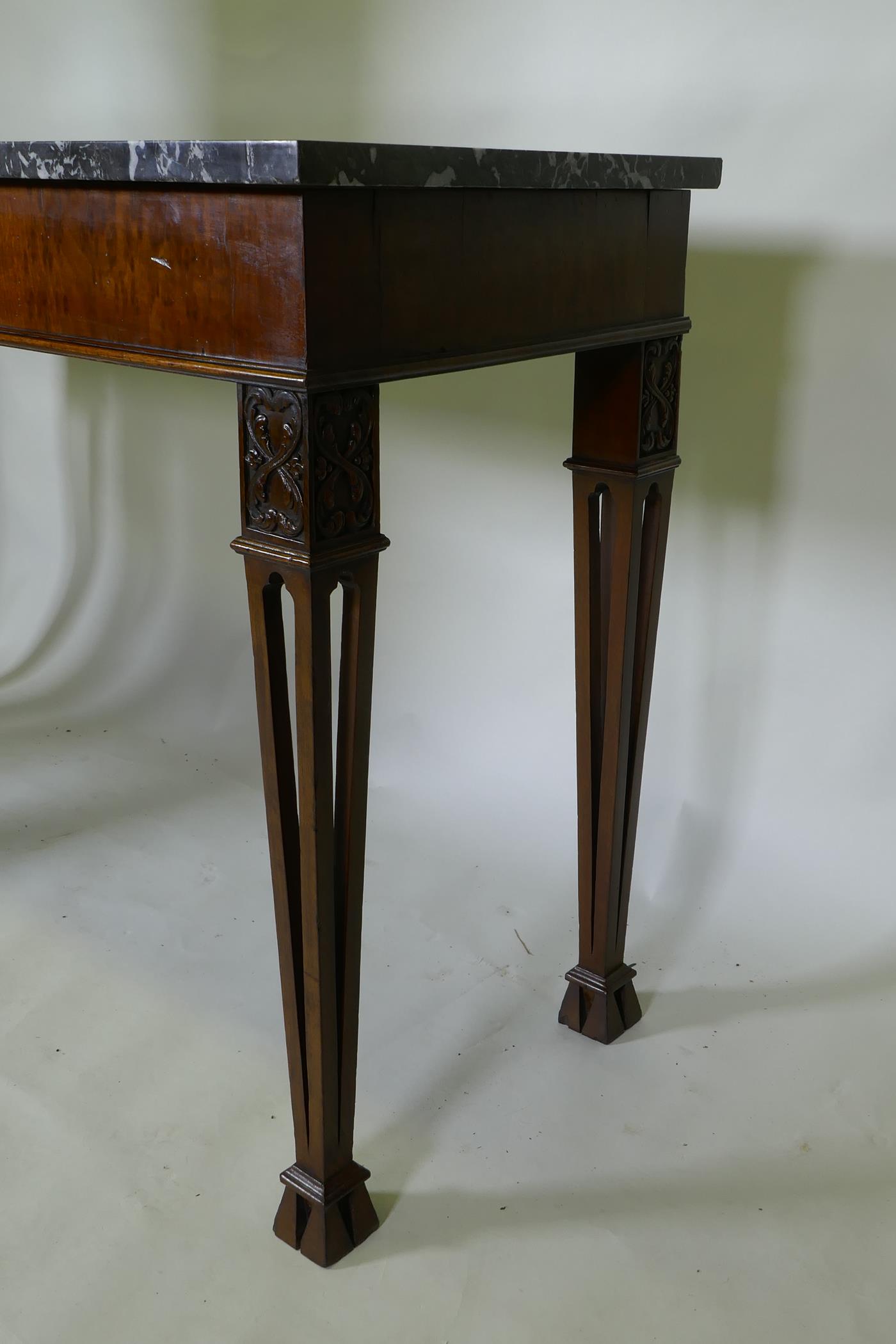A mahogany Chippendale style serving table, with marble top and blind frieze, raised on pierced - Image 4 of 4