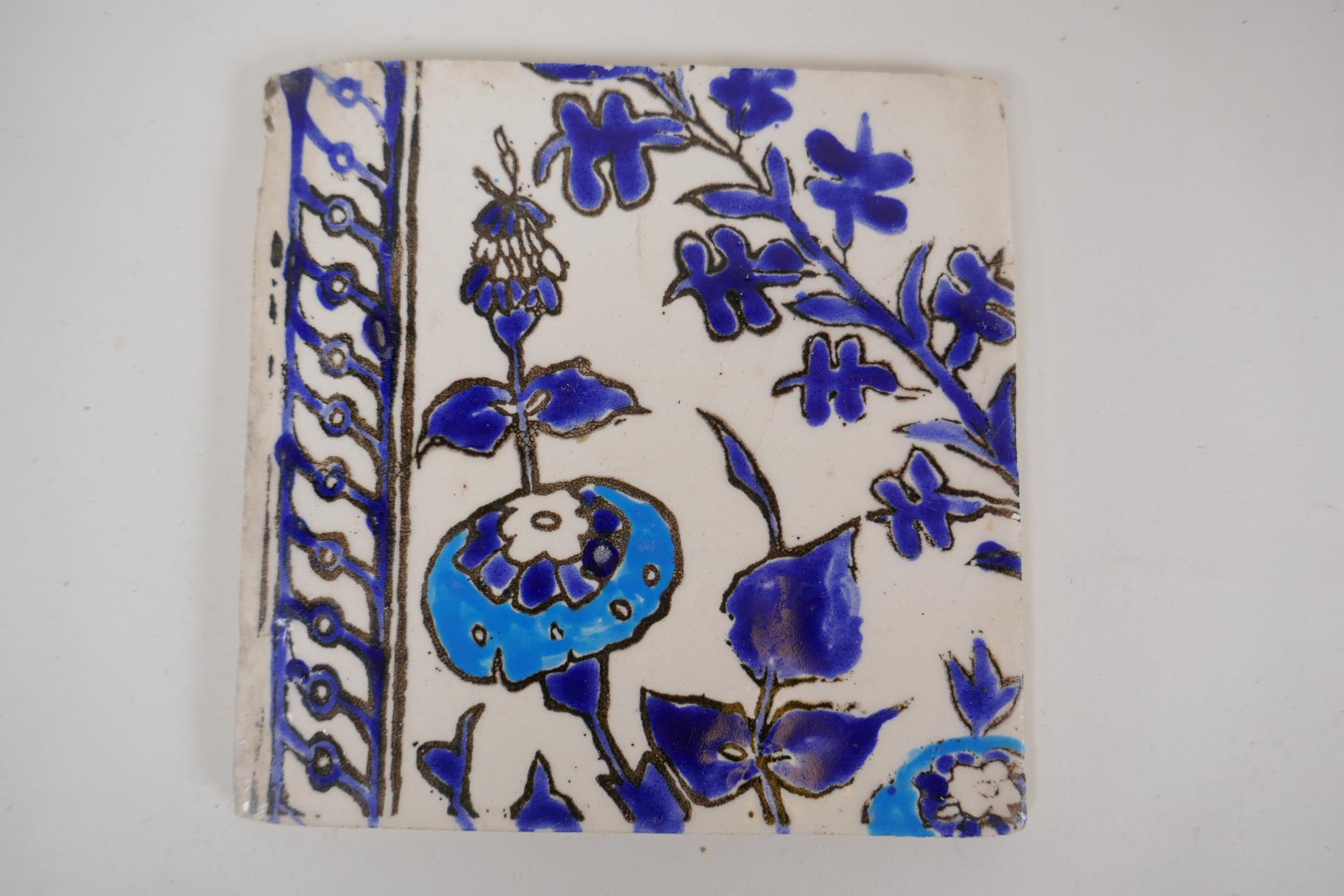 Seven Iznik pottery wall tiles decorated with a foliate design, 15.5 x 15.5cm - Image 3 of 9