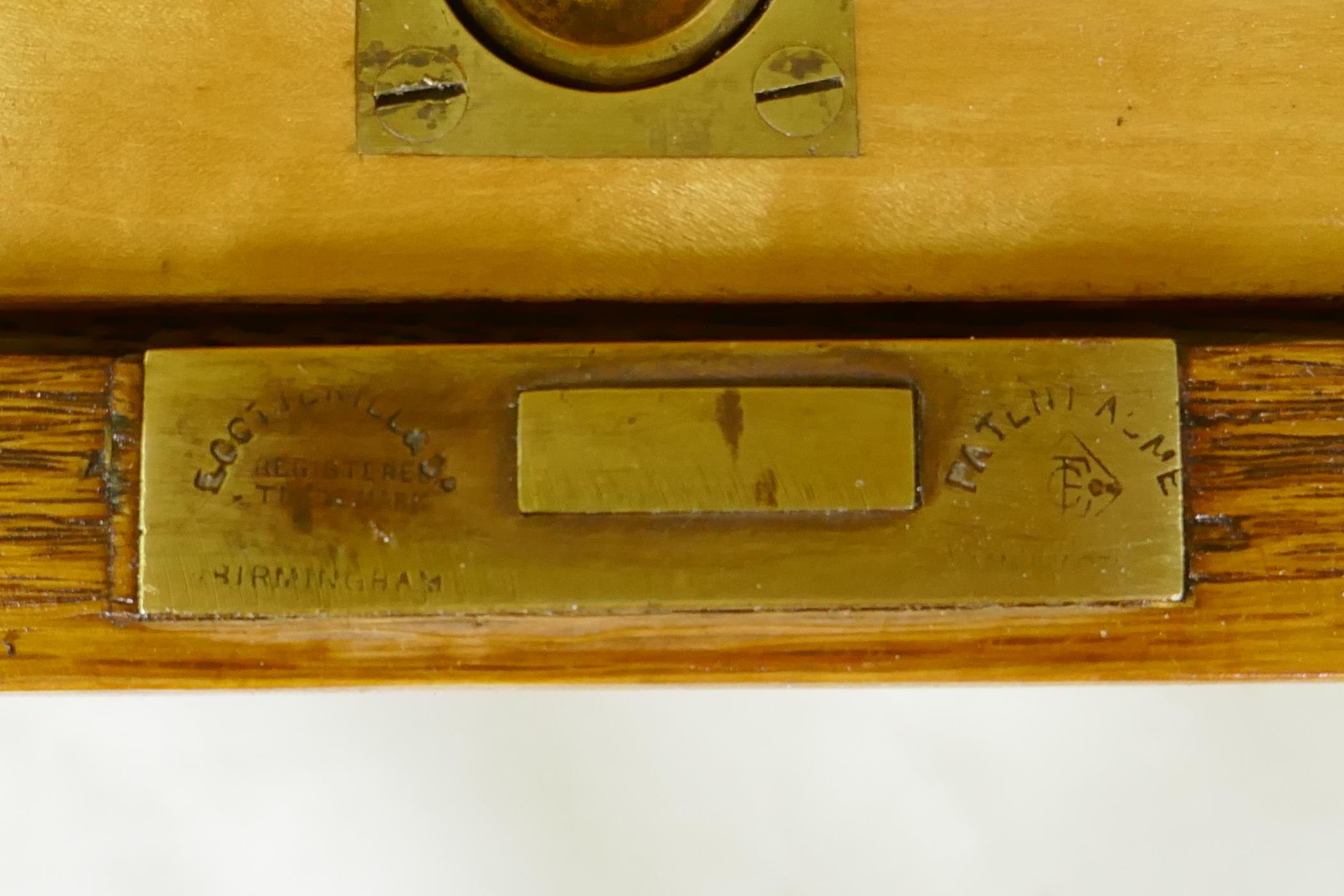 A fine late C19th/early C20th golden oak secretaire campaign style chest of two sections, the - Image 7 of 9