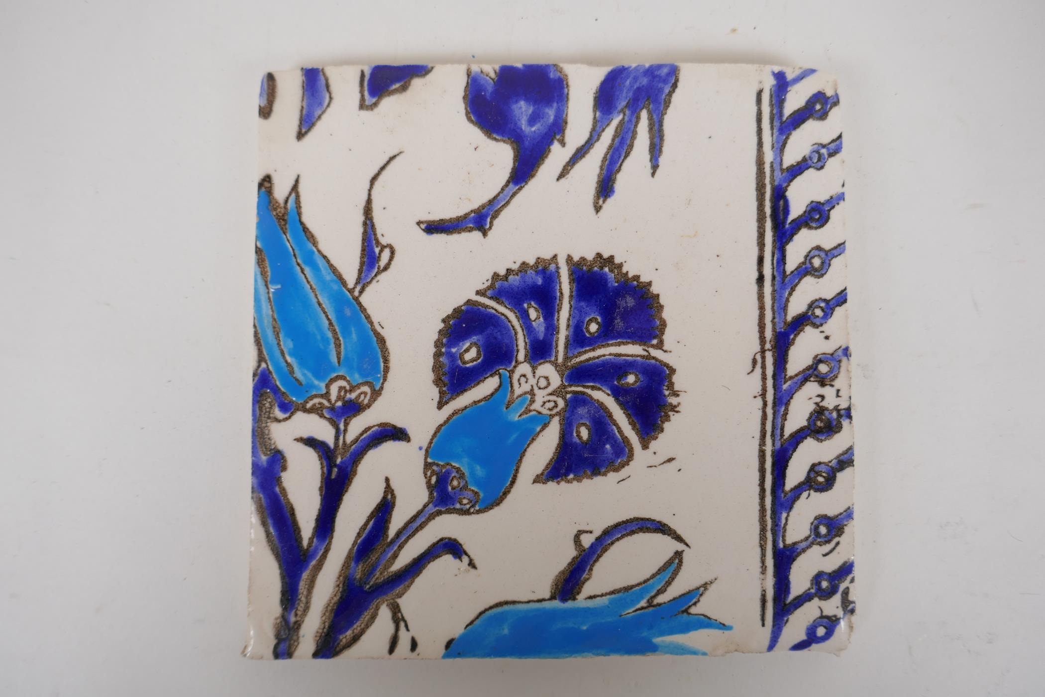 Seven Iznik pottery wall tiles decorated with a foliate design, 15.5 x 15.5cm - Image 5 of 9