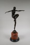 After Johann Philipp, Art Deco style bronze figure of a woman dancing, 54cm high