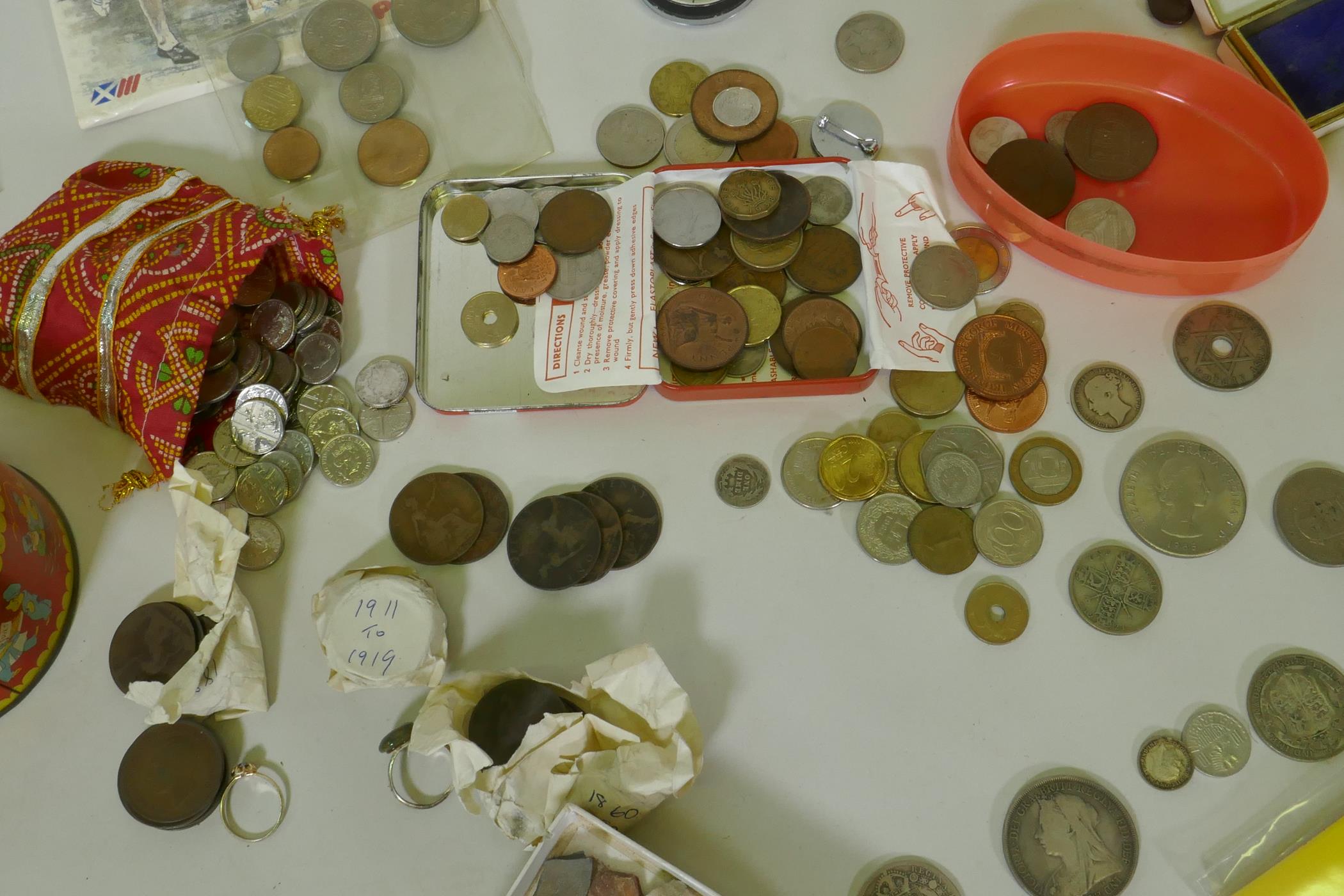 A quantity of UK and world coins, costume jewellery, stamps, cigarette cards, watches, Omega stop - Image 3 of 6