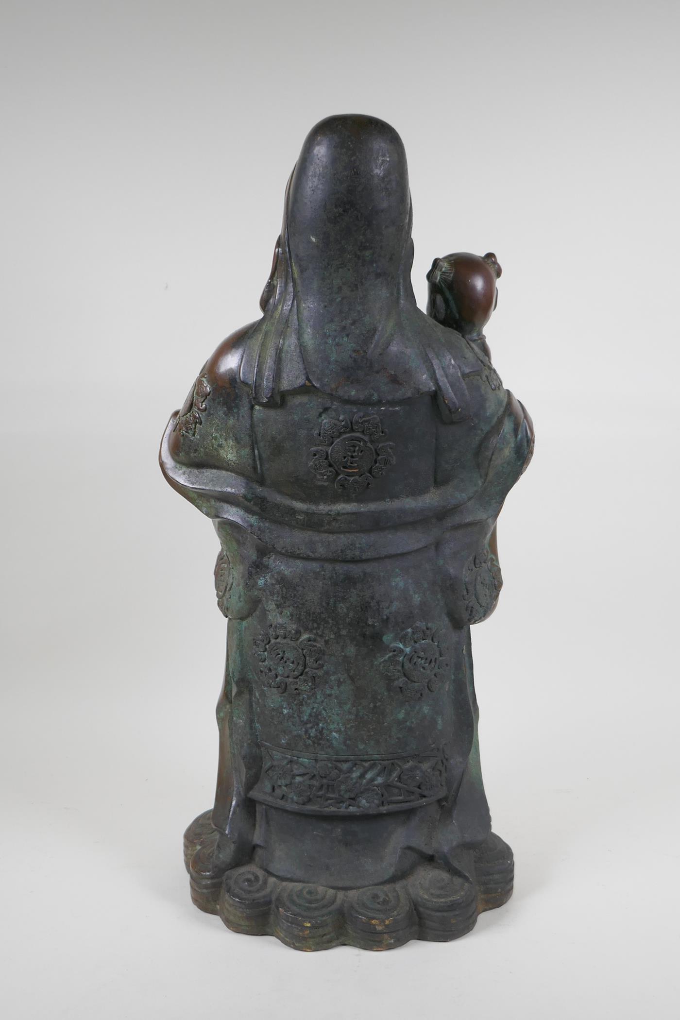 A Chinese filled bronze figure of Fu, character mark to base, 55cm high - Image 3 of 5
