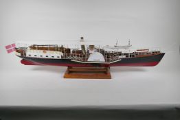 A scratch built model of a Danish paddle steamer, Hjejlen, 89cm long