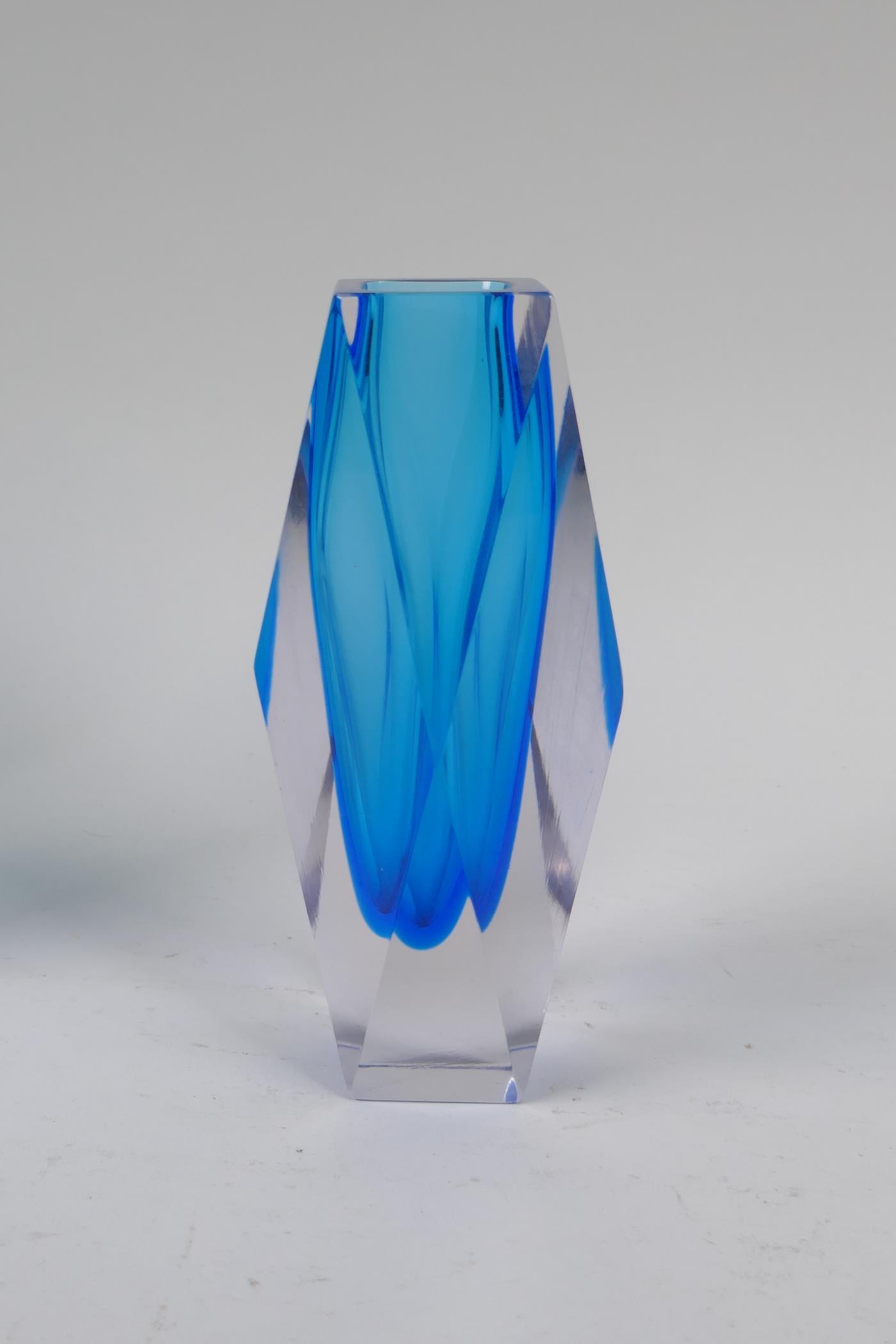 Three 1960s graduated and faceted Murano 'Sommerso' glass vases, unmarked, largest 21cm high - Image 6 of 8