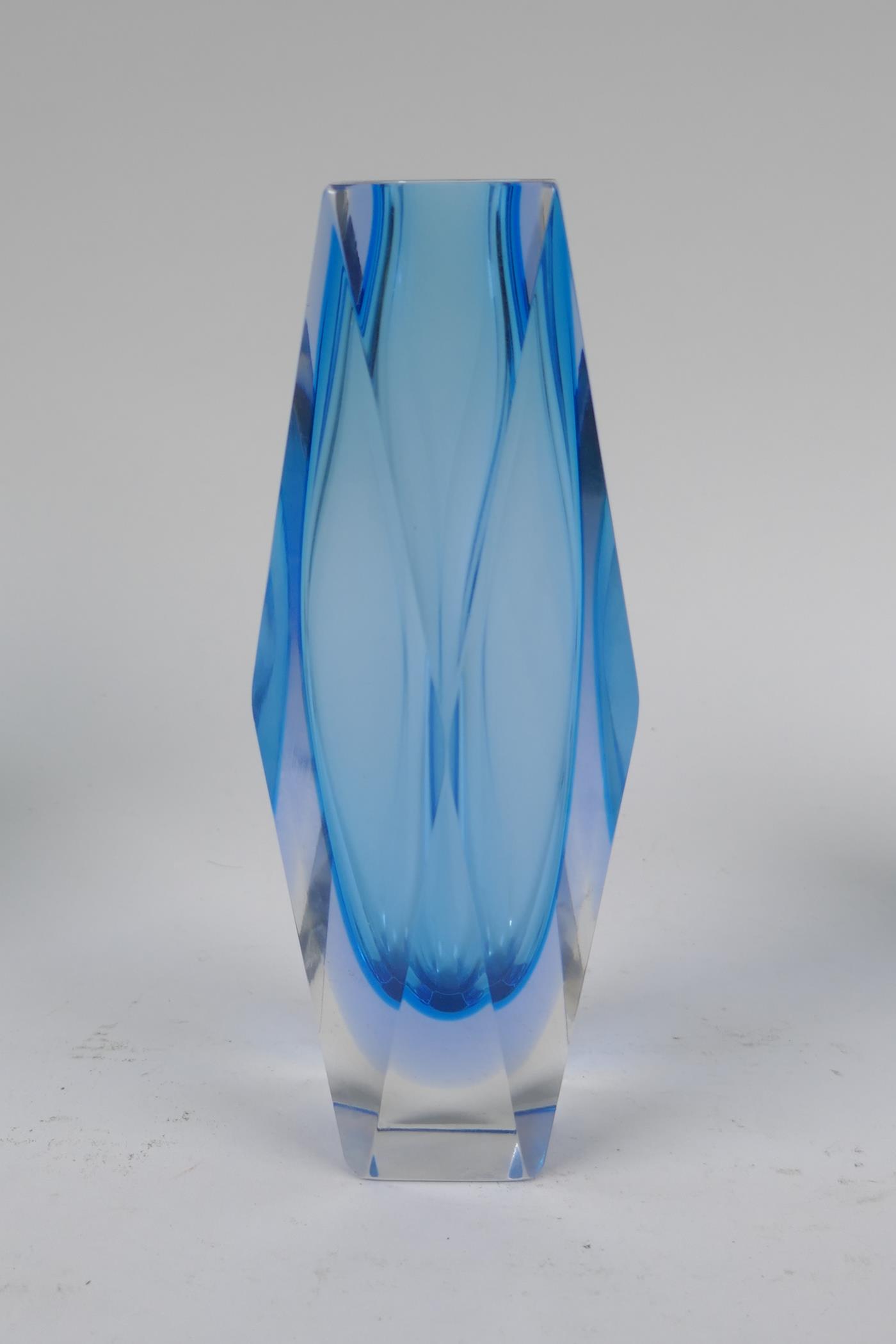 Three 1960s graduated and faceted Murano 'Sommerso' glass vases, unmarked, largest 21cm high - Image 4 of 8