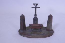 A Victorian silver plated desk stand, engraved to base HM Emanuel & Sons, Ordanance Row, Portsea,