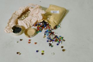 A quantity of vintage glass and hardstone jewellery beads etc
