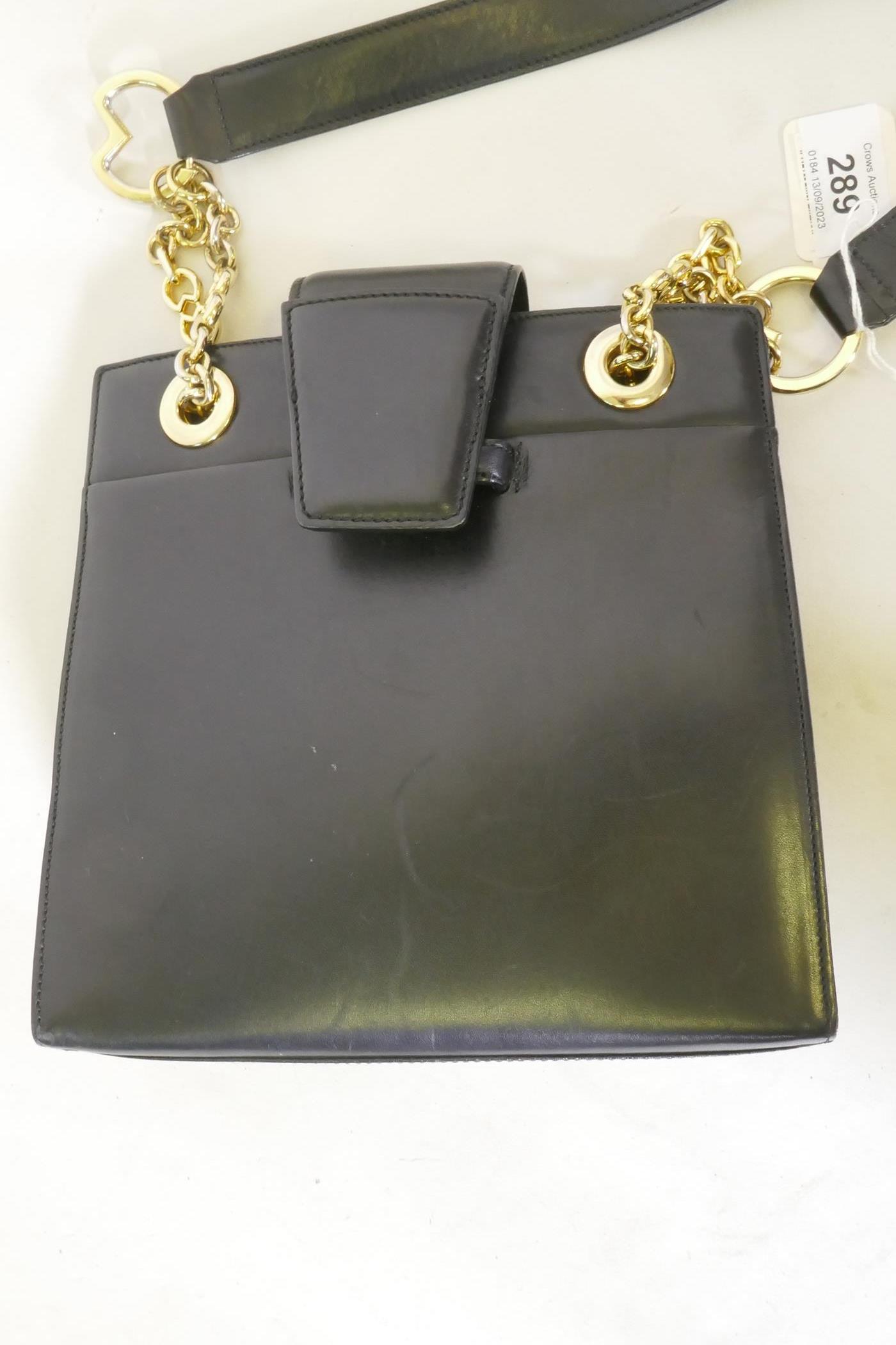 Mila Schon, Italian leather handbag with brass chain and leather strap, 20 x 20cm - Image 2 of 2
