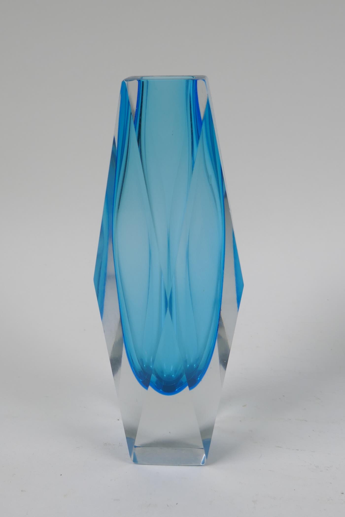 Three 1960s graduated and faceted Murano 'Sommerso' glass vases, unmarked, largest 21cm high - Image 2 of 8