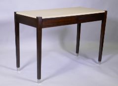 A pair of contemporary hardwood two drawer writing tables with faux shagreen tops, 100 x 50 x 75cm