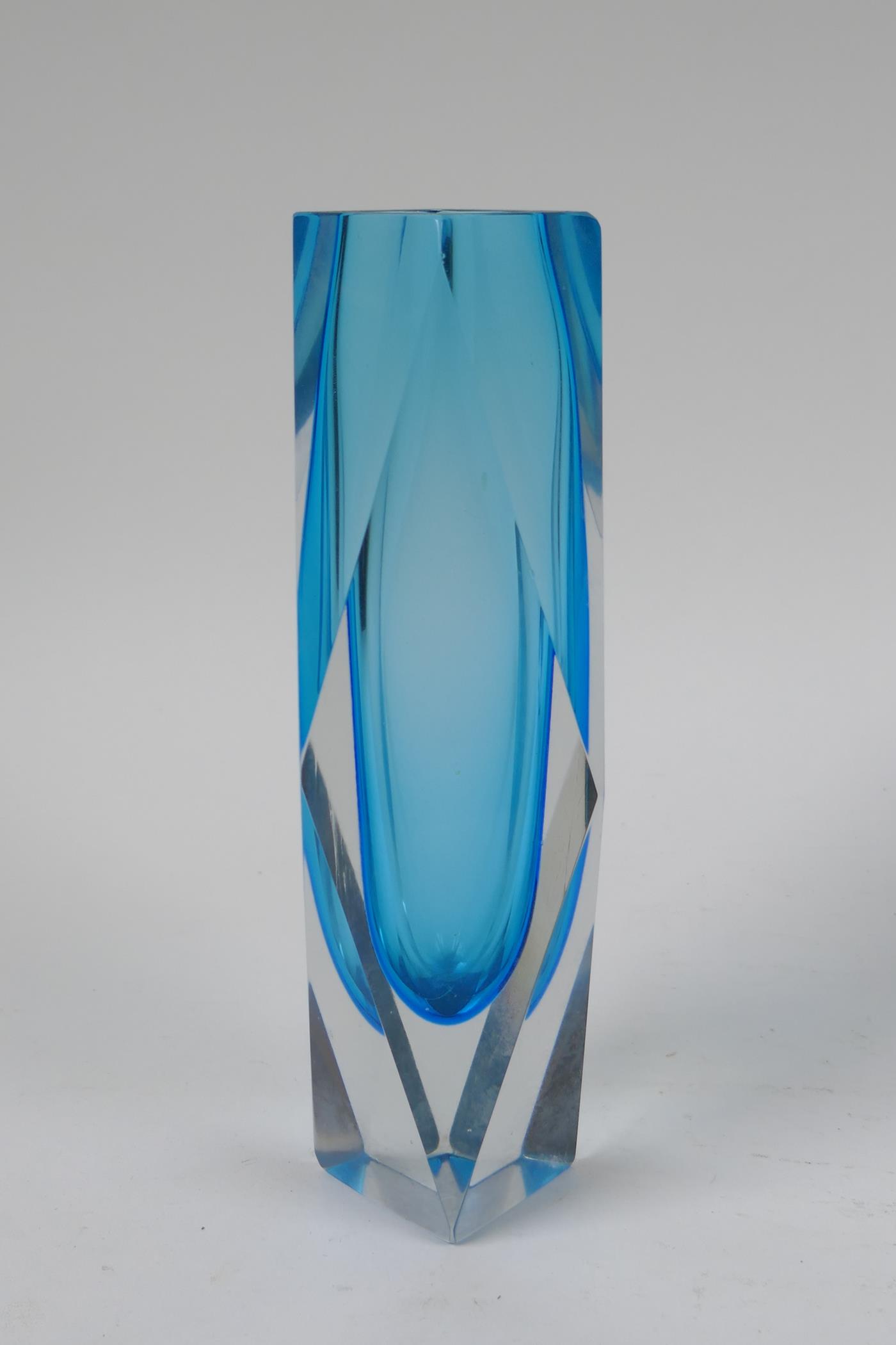 Three 1960s graduated and faceted Murano 'Sommerso' glass vases, unmarked, largest 21cm high - Image 3 of 8