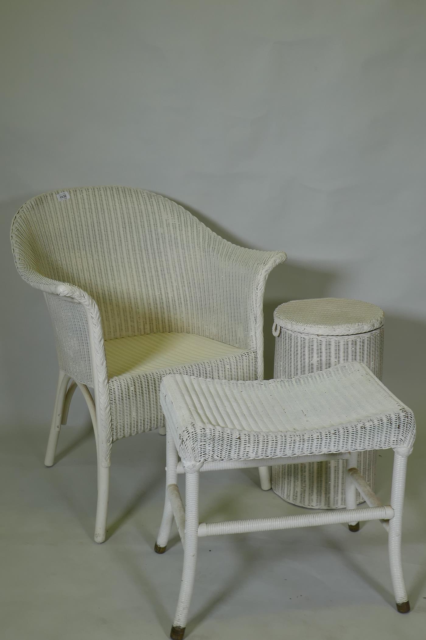 A Lloyd Loom chair, bin and stool - Image 2 of 2