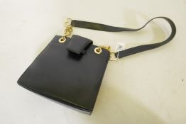 Mila Schon, Italian leather handbag with brass chain and leather strap, 20 x 20cm