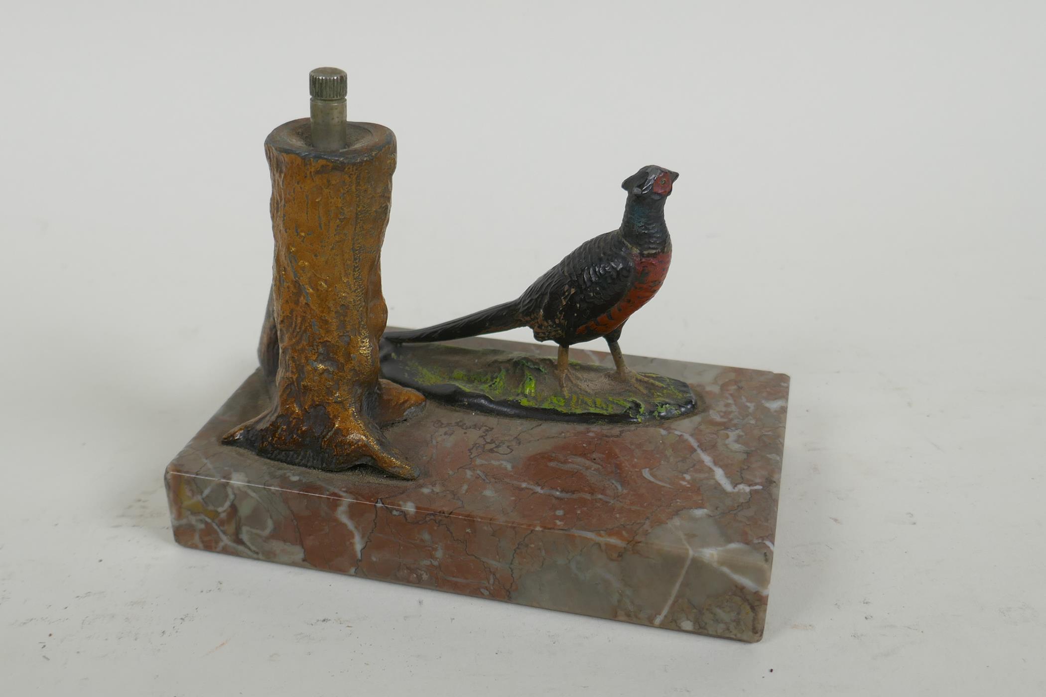 A cold painted bronze pheasant table lighter, 13cm long 10cm high - Image 3 of 3