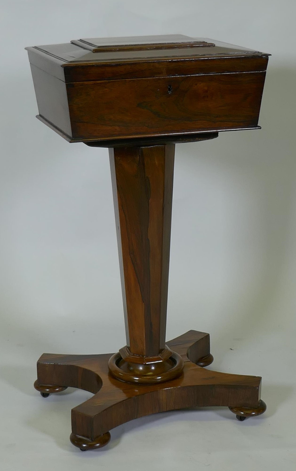 A Regency rosewood teapoy/workbox on an octagonal column, and an elm hanging corner cupboard, 79cm - Image 2 of 5