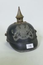 A WWI German Bayern/Bavarian infantryman's pickelhaube helmet, lacking chin strap and cockades