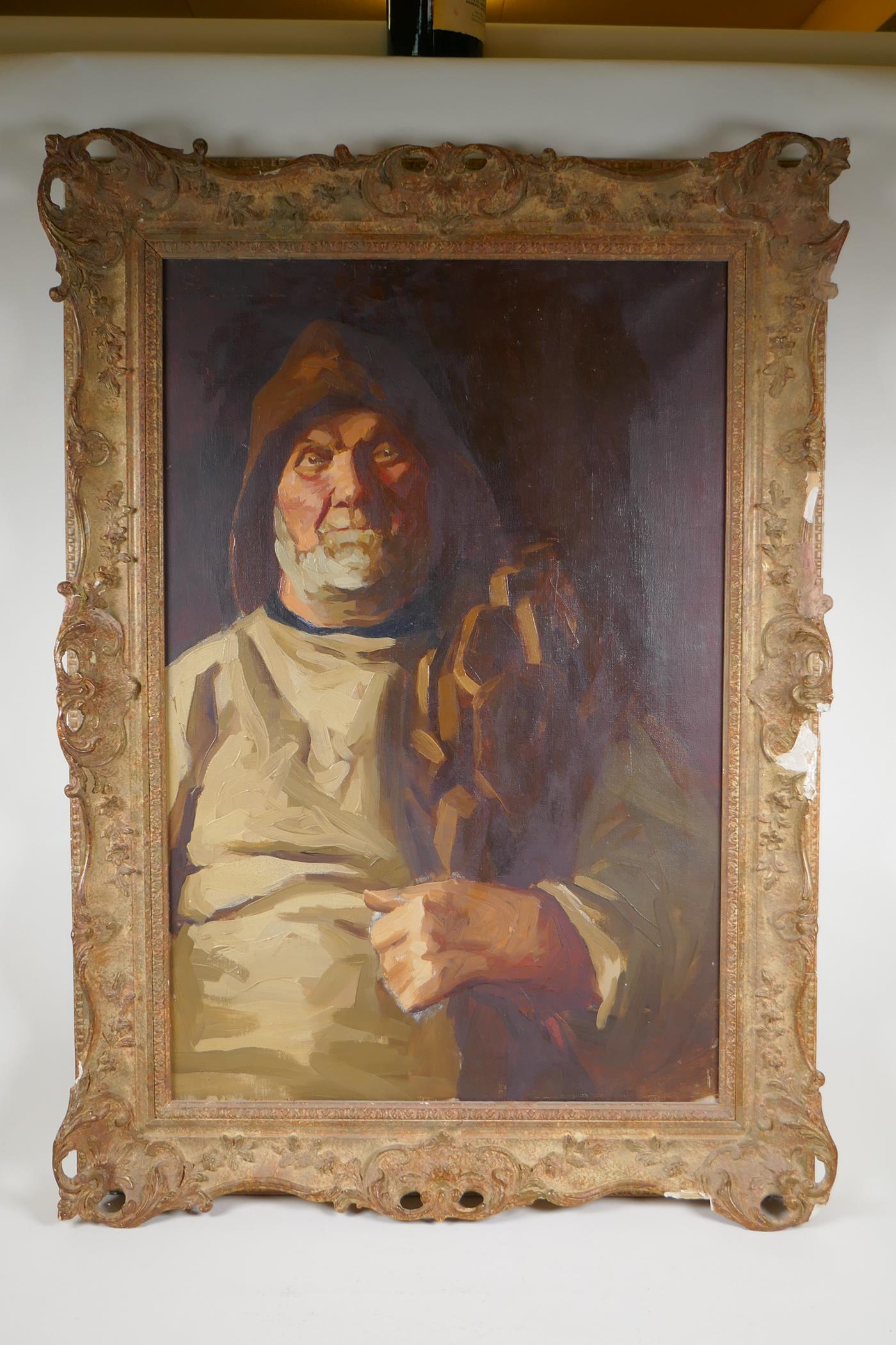Portrait of a fisherman, early C20th, oil on canvas, 75 x 50cm - Image 4 of 5