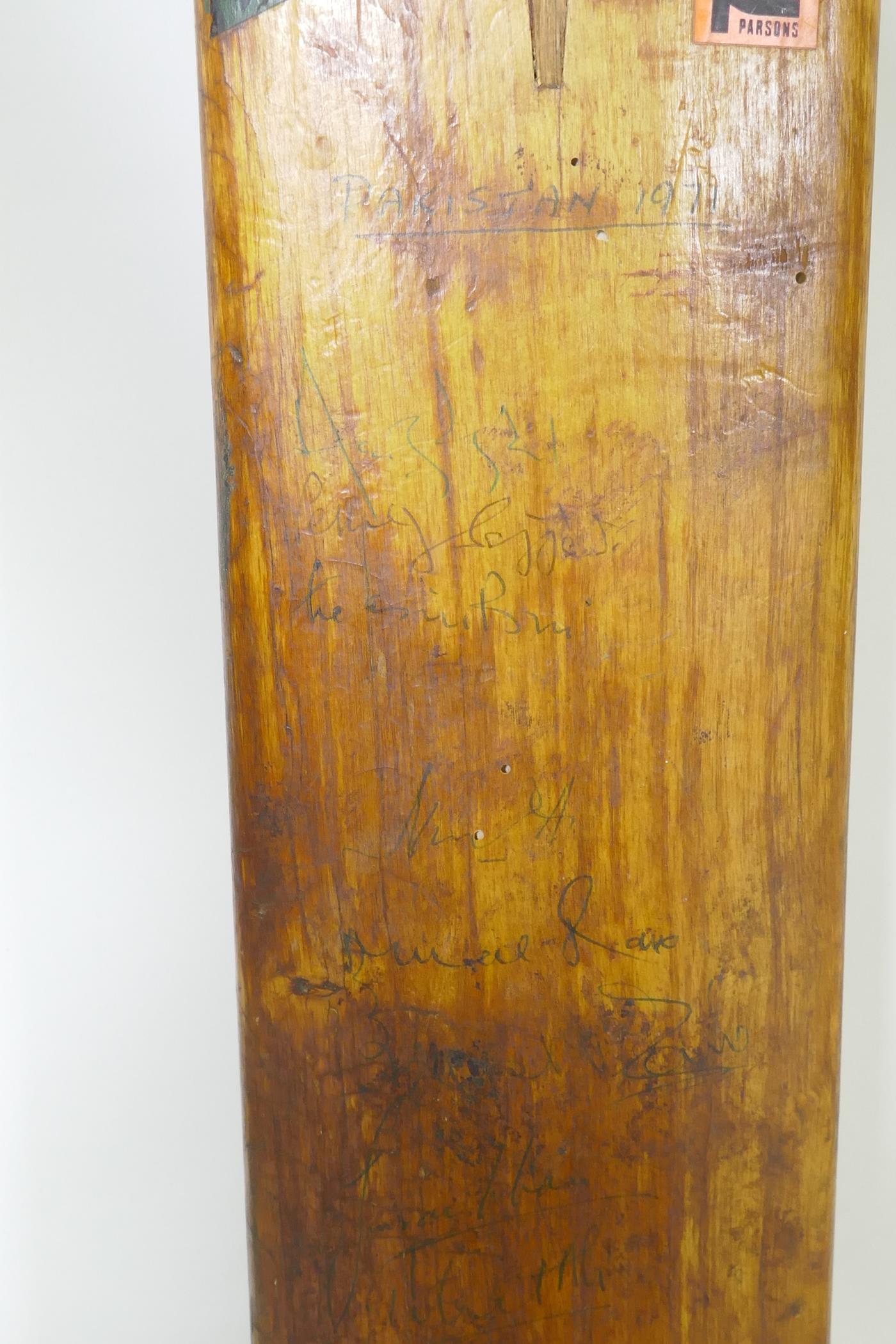 A Slazenger cricket bat, signed with players autographs, Pakistan 1971, Derbyshire, Surrey, - Image 2 of 7