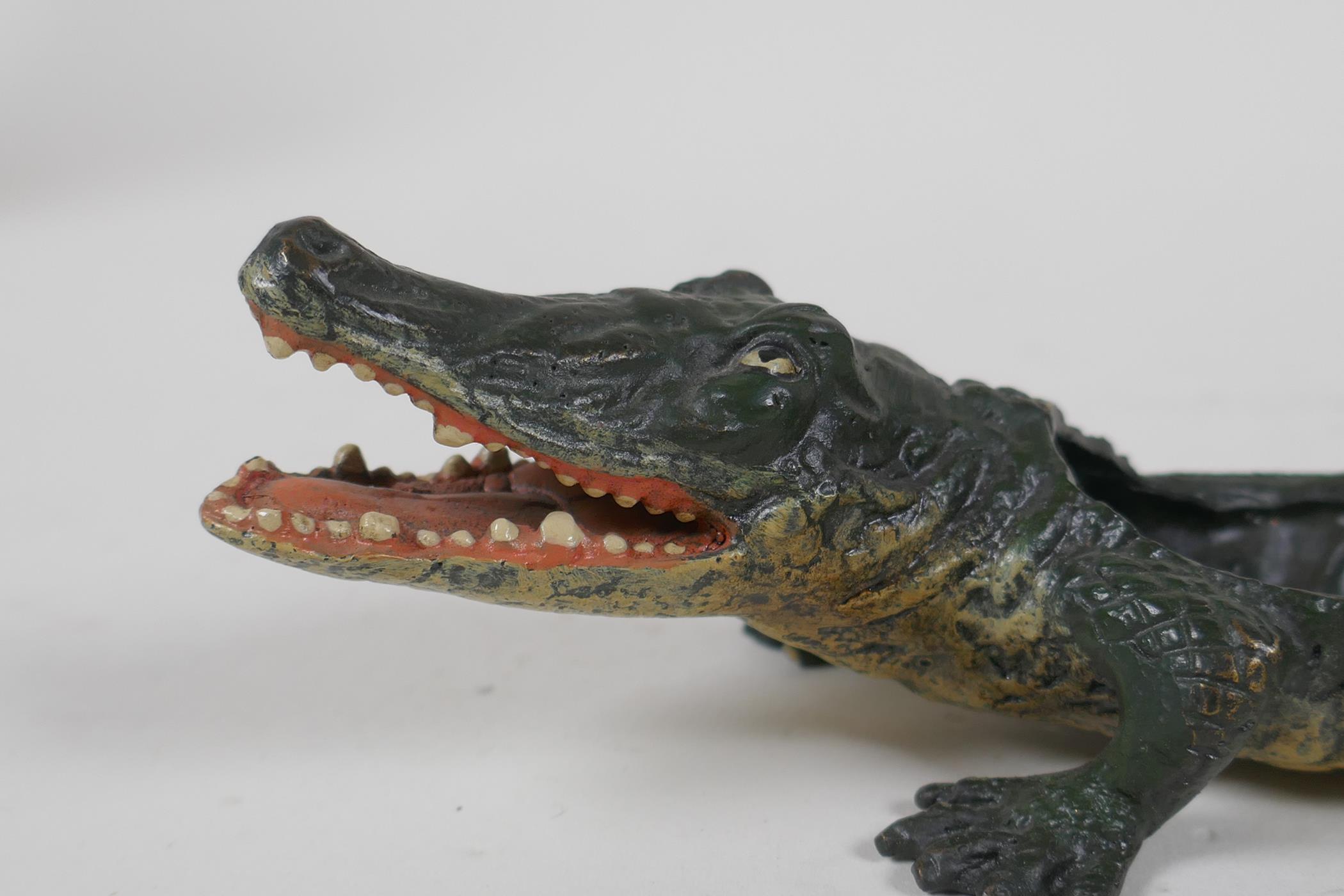 A cold painted bronze crocodile pin tray, in the manner of Bergmann, 22cm long - Image 2 of 5