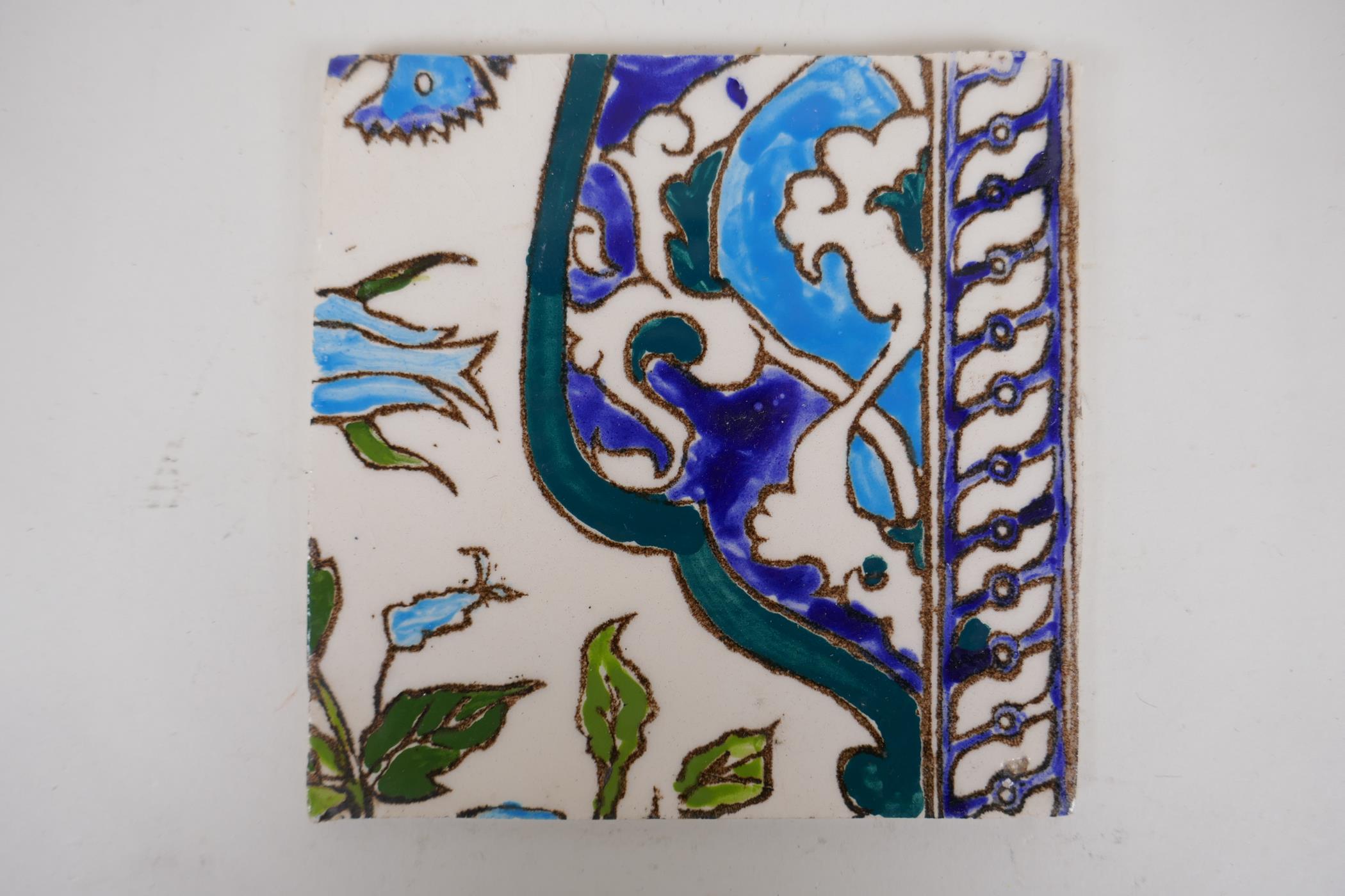 Seven Iznik pottery wall tiles decorated with a foliate design, 15.5 x 15.5cm - Image 8 of 9