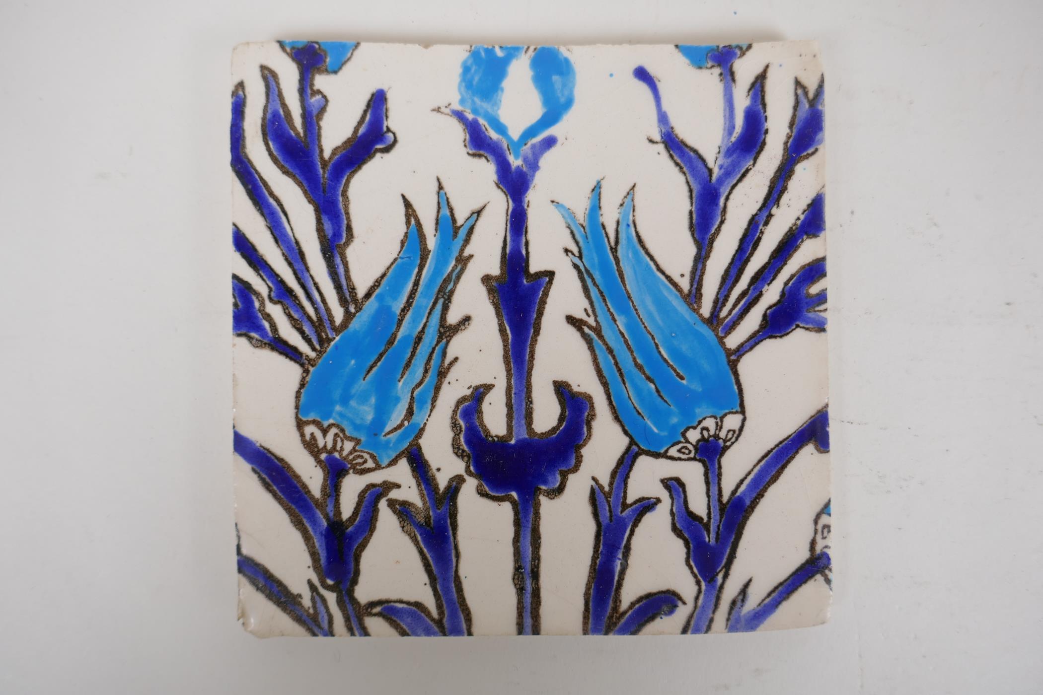 Seven Iznik pottery wall tiles decorated with a foliate design, 15.5 x 15.5cm - Image 4 of 9