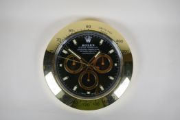 A Rolex Daytona style wall clock, 34cm diameter