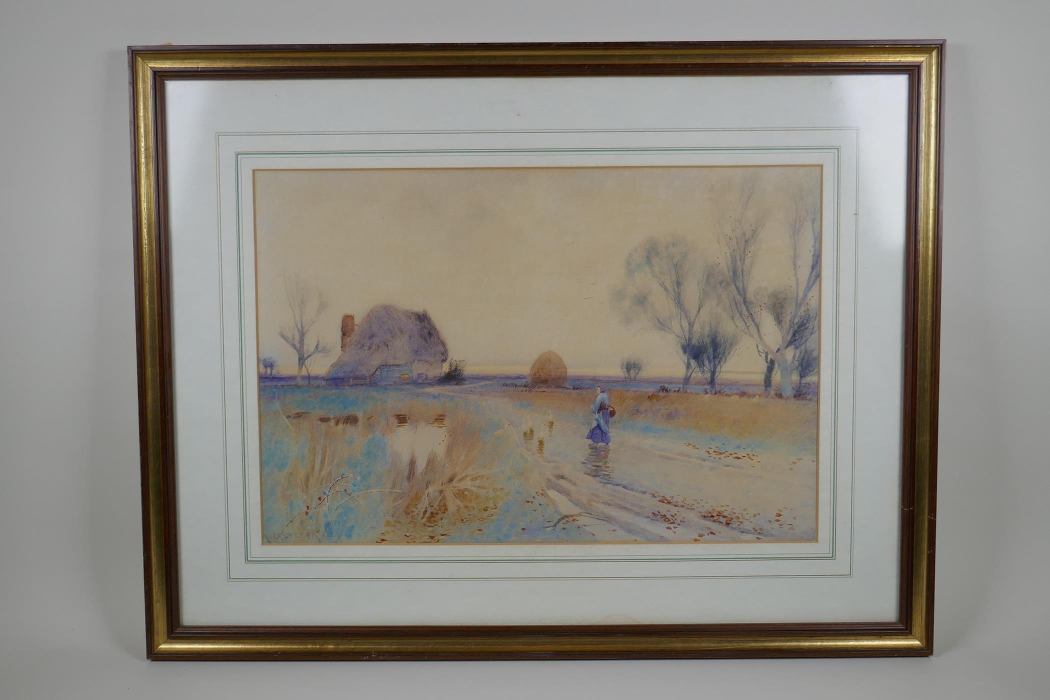 Albert Haselgrave, (British), figure on a rural road, Victorian watercolour, signed, 49 x 33cm - Image 3 of 4
