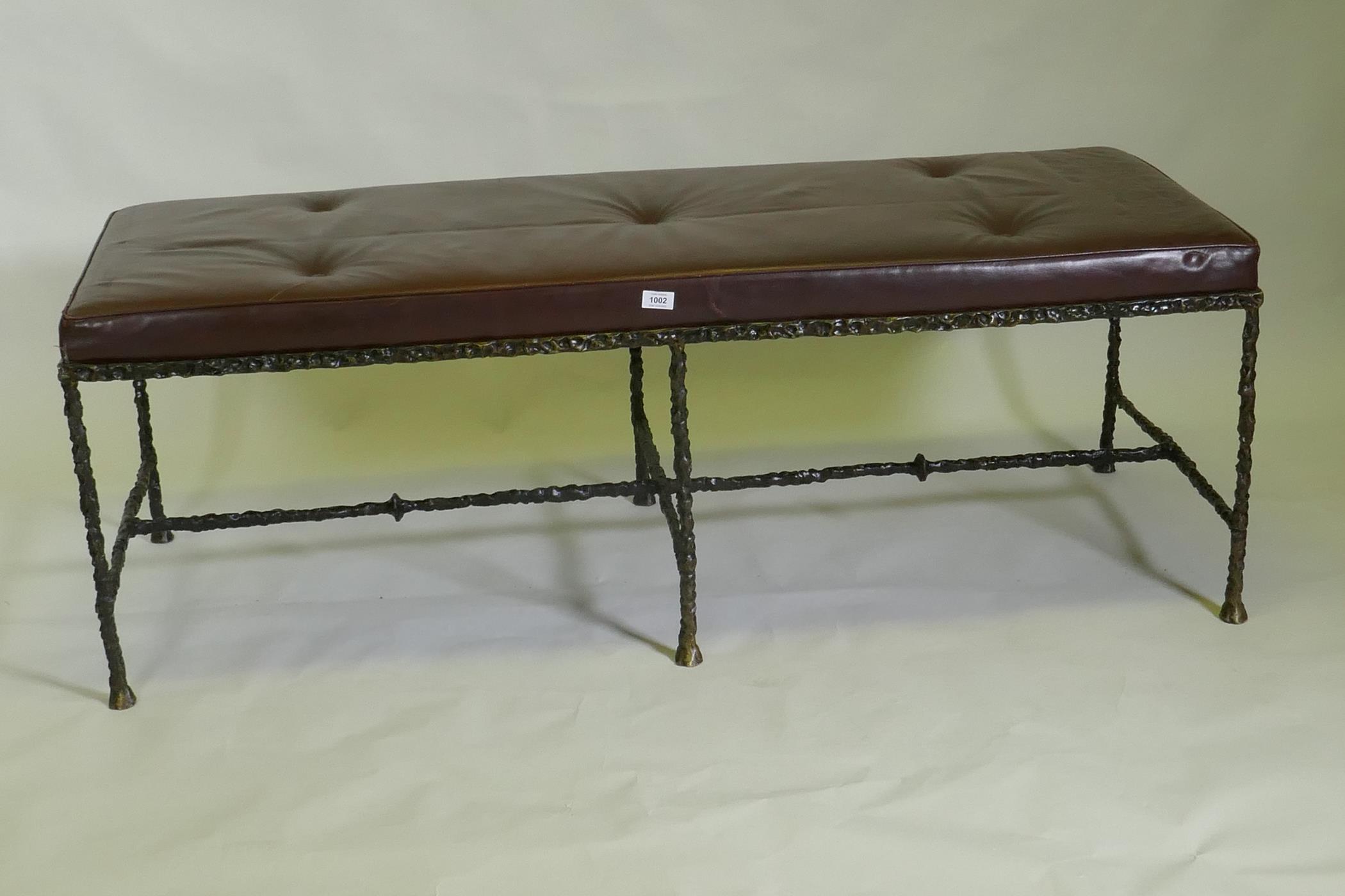 A contemporary bronze based leather hall settle, 150 x 60cm, 50cm high - Image 2 of 3