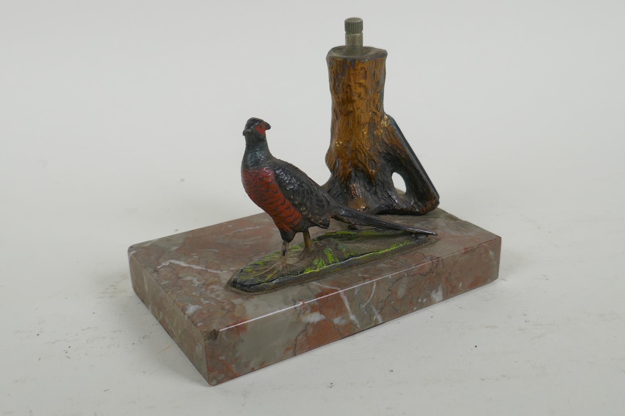 A cold painted bronze pheasant table lighter, 13cm long 10cm high - Image 2 of 3