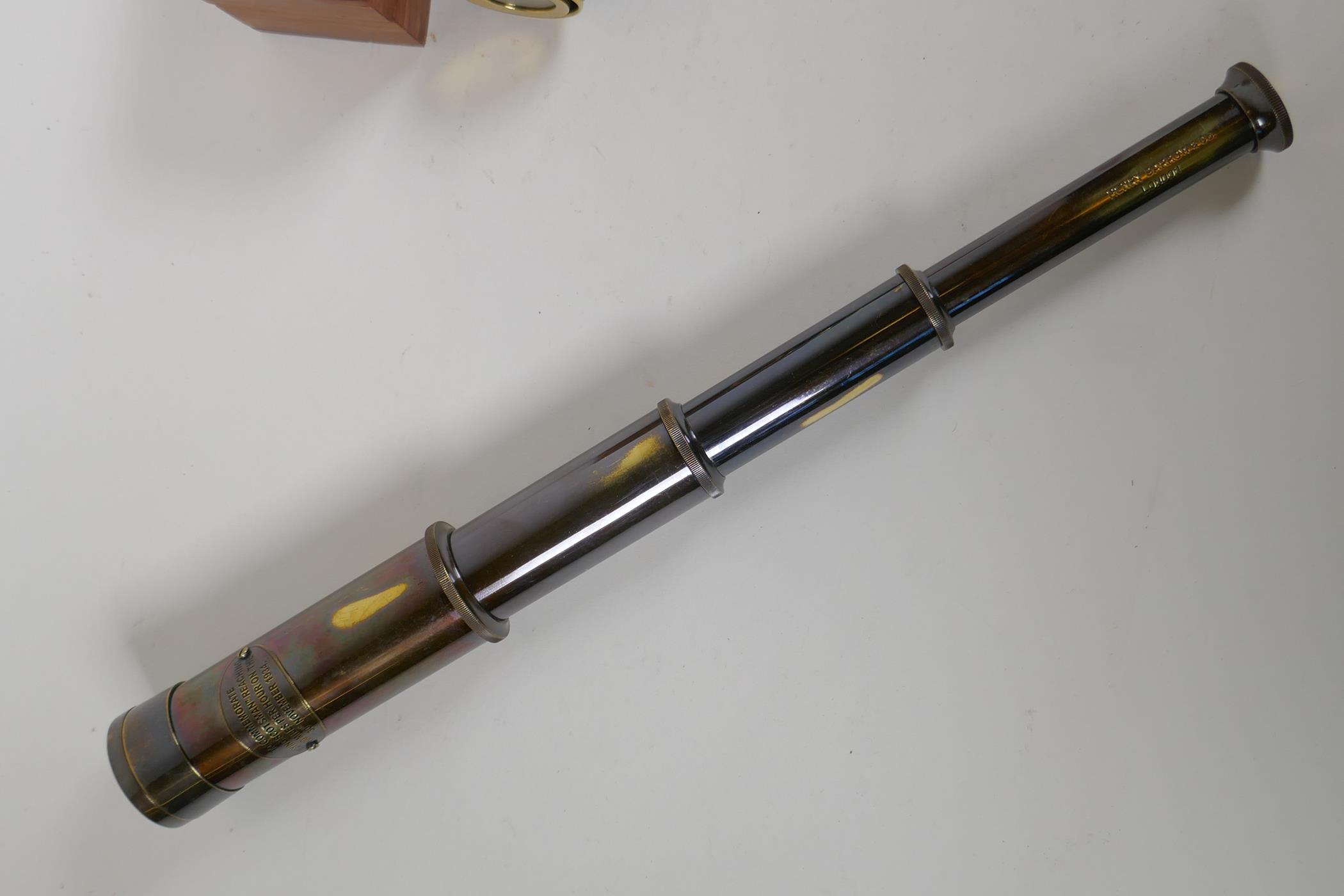 A reproduction commemorative brass four draw telescope for The Flying Scotsman reaching 100mph, 39cm - Image 3 of 5
