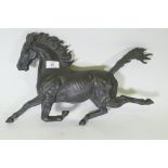 A bronze figure of a galloping horse, unsigned, 40cm long