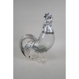 A silver plate and cut glass cockerel decanter, 34cm high