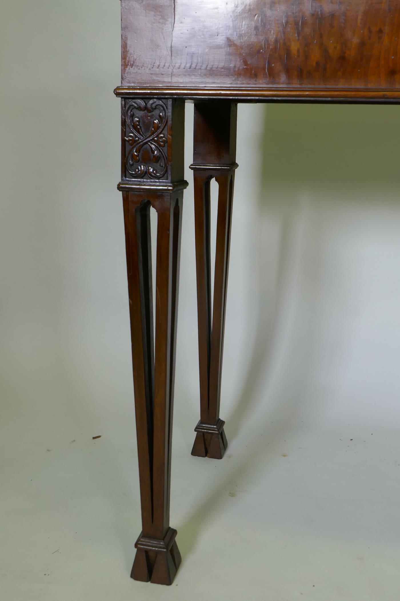 A mahogany Chippendale style serving table, with marble top and blind frieze, raised on pierced - Image 2 of 4