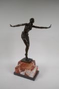 After Demetre Chiparus, Art Deco bronze figure of a dancer, on a marble base, 47cm high