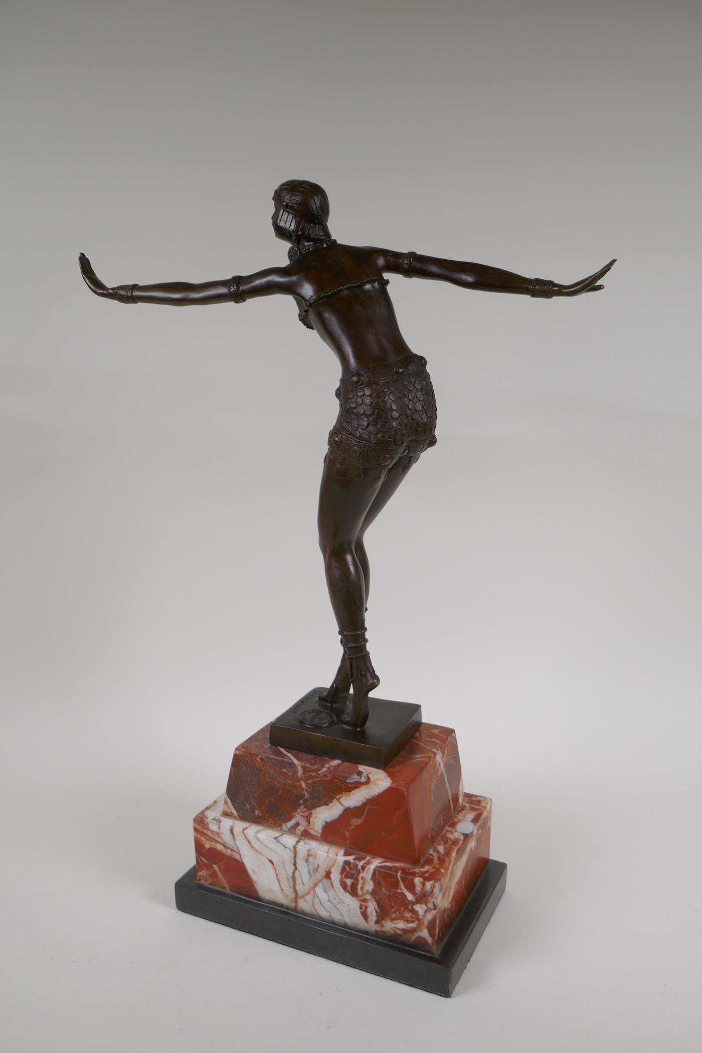 After Demetre Chiparus, Art Deco bronze figure of a dancer, on a marble base, 47cm high - Image 4 of 4