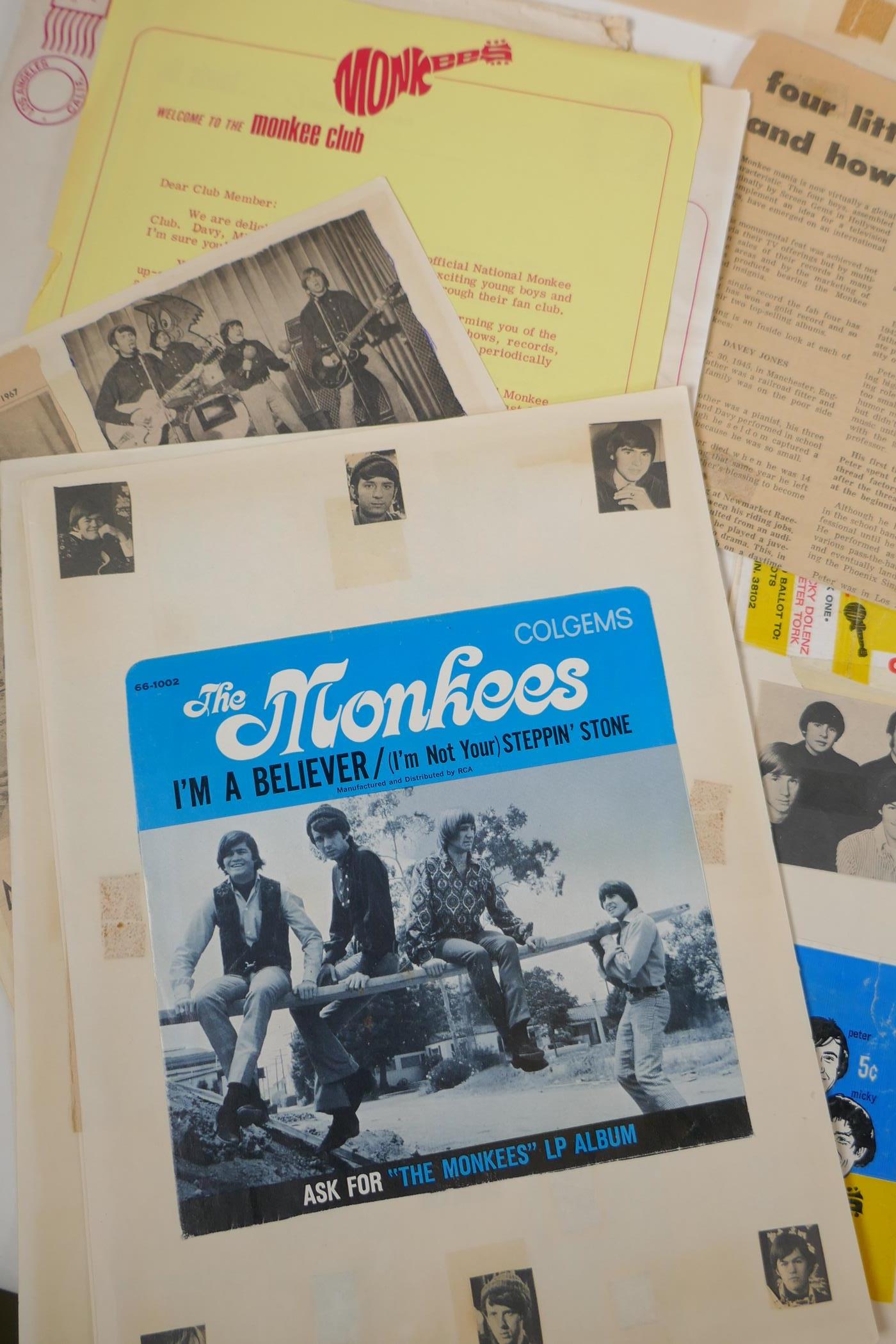 A quantity of Monkees memorabilia to include fan club correspondence, flyers, newspaper cuttings, - Image 7 of 9