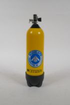 A Citizen Promaster Aqualand watch case in the form of a scuba air tank, 25cm high