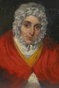 An antique portrait of an old lady in a red shawl, oil on millboard, 21 x 28cm