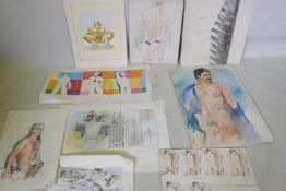 Steve Rush, collection of homo erotic studies, watercolour and mixed media on paper and card,