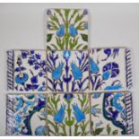 Seven Iznik pottery wall tiles decorated with a foliate design, 15.5 x 15.5cm