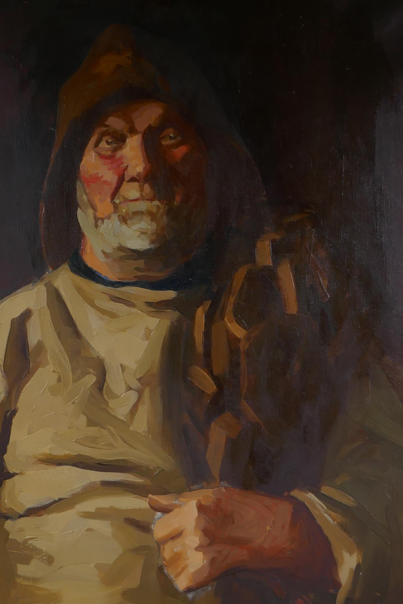 Portrait of a fisherman, early C20th, oil on canvas, 75 x 50cm - Image 2 of 5